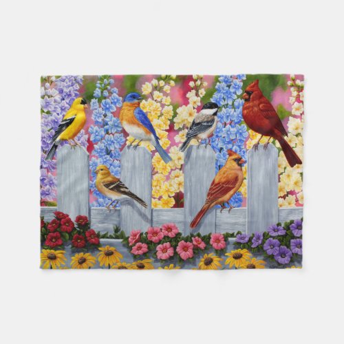 Colorful Spring Birds Garden Party Fleece Blanket