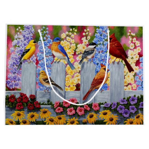 Colorful Spring Birds Garden Party Large Gift Bag