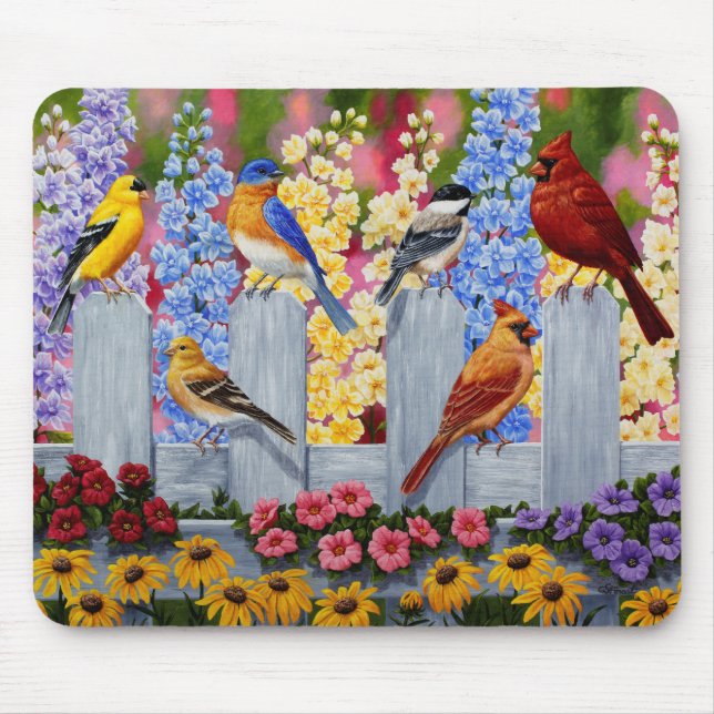 Colorful Spring Birds Garden Party Mouse Pad (Front)