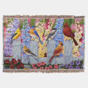 Colorful Spring Birds Garden Party Throw Blanket