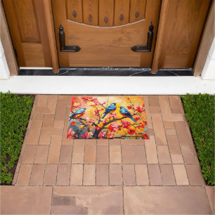 Colorful Spring Birds in Bloom Doormat