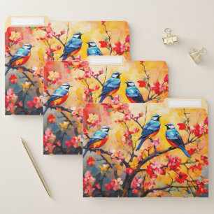 Colorful Spring Birds in Bloom File Folder
