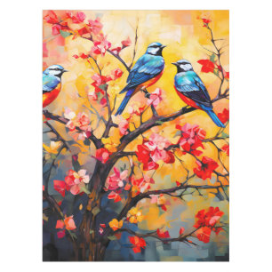 Colorful Spring Birds in Bloom Tablecloth