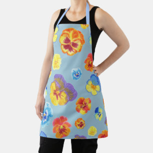 Colorful Spring Blue Pansy Flower Apron