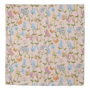 Colorful Spring Botanical, Wildflower & Butterfly Duvet Cover