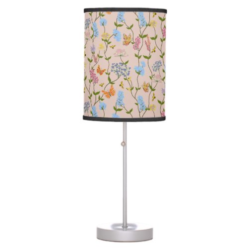 Colorful Spring Botanical Wildflower  Butterfly Table Lamp