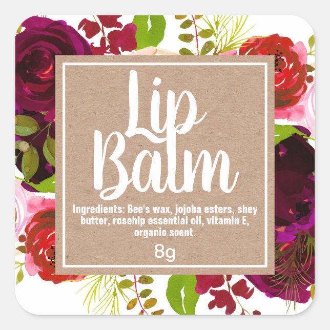 Colorful Spring Bouquet Kraft Lip Balm Tube Labels (Front)