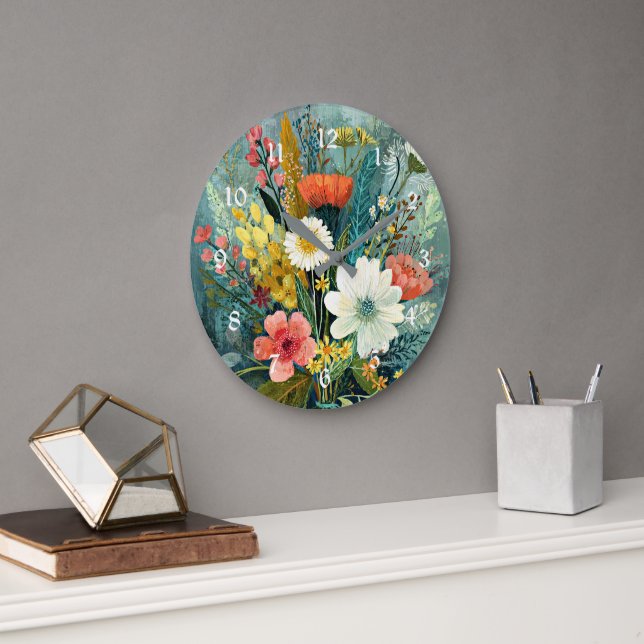 Colorful Spring Bouquet Large Clock (Office)
