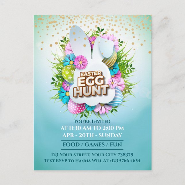 Colorful Spring Bunny Easter Egg Hunt Event Holiday Postcard (Front)