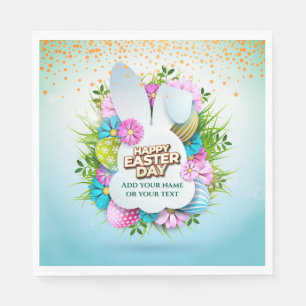 Colorful Spring Bunny Easter Eggs & Flowers Napkins