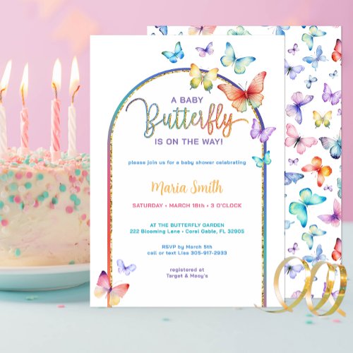 Colorful Spring Butterfly Baby Shower Invitation