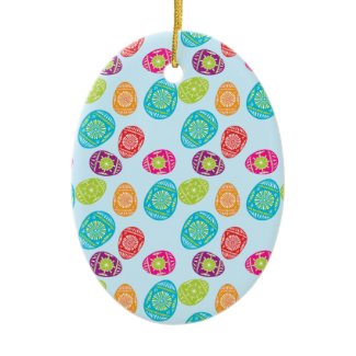 Colorful Spring Easter Eggs Pattern on Baby Blue Christmas Ornament