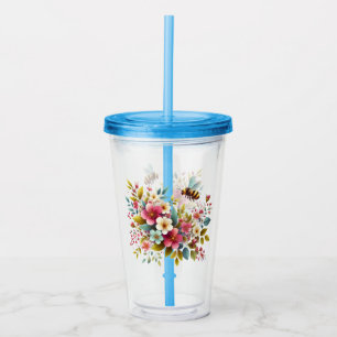 Colorful, Spring/Floral bee Acrylic Tumbler