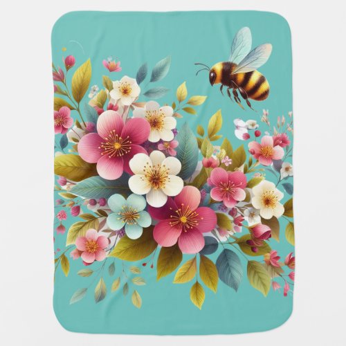 Colorful SpringFloral bee Baby Blanket