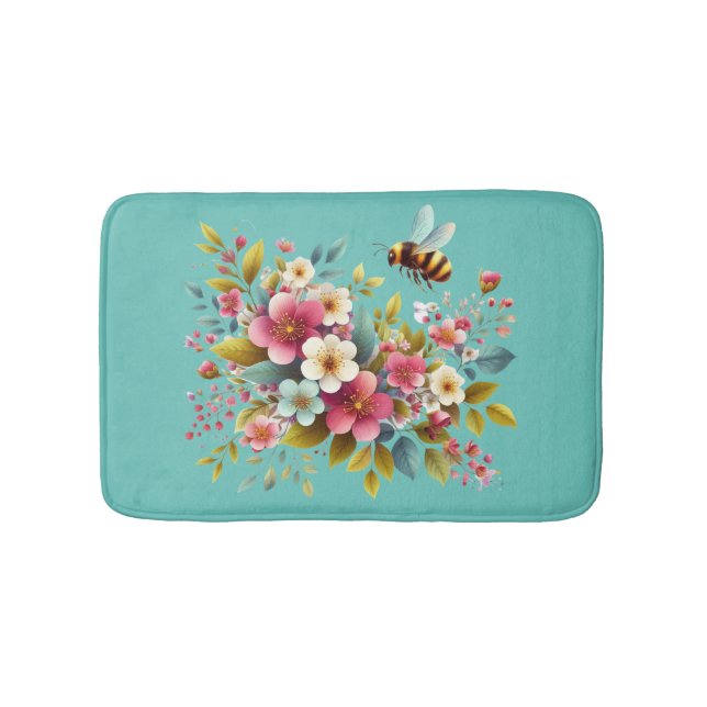 Colorful, Spring/Floral bee Bath Mat (Front)