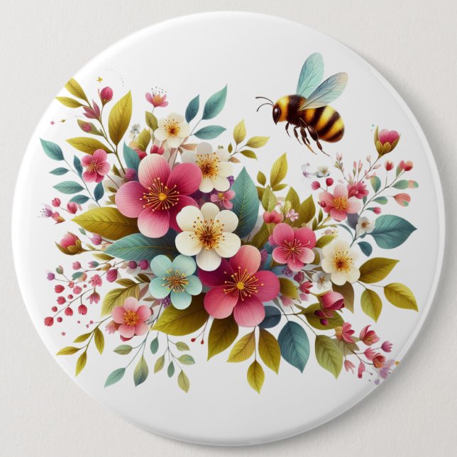 Colorful, Spring/Floral bee Button (Front)