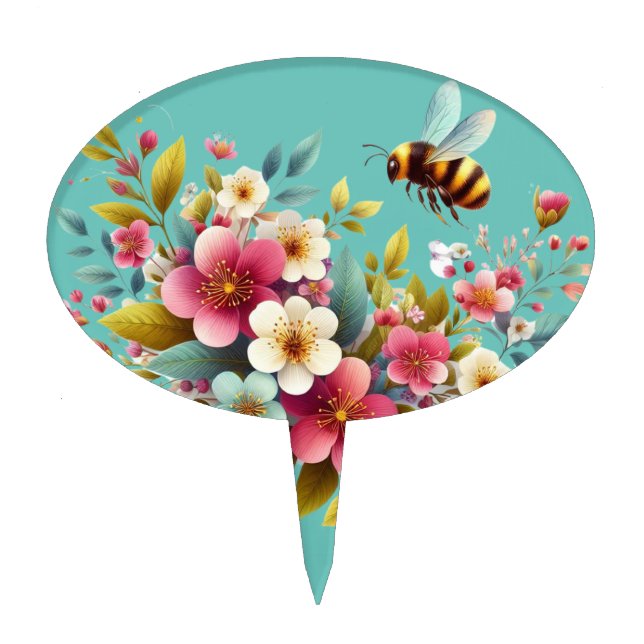 Colorful, Spring/Floral bee Cake Topper (Front)
