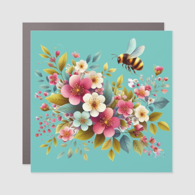 Colorful, Spring/Floral bee Car Magnet (Front)