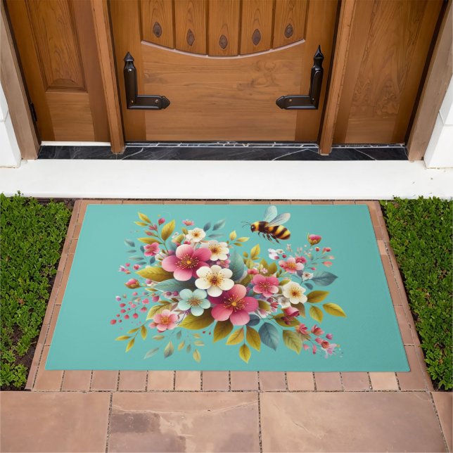 Colorful, Spring/Floral bee Doormat (Outdoor)