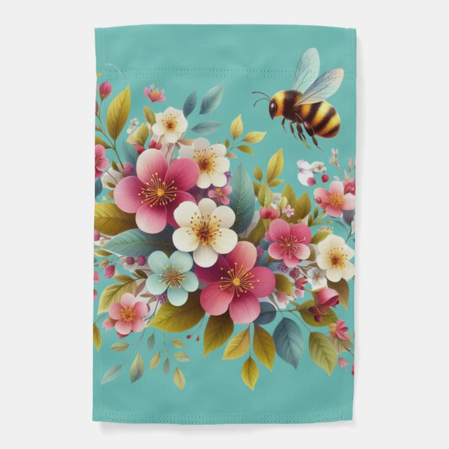 Colorful, Spring/Floral bee Garden Flag (Front)