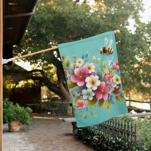 Colorful SpringFloral bee House Flag