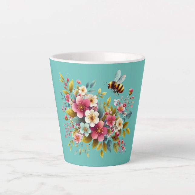 Colorful, Spring/Floral bee Latte Mug (Front)