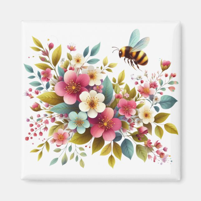 Colorful, Spring/Floral bee Magnet (Front)