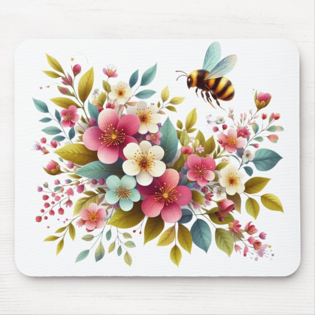 Colorful, Spring/Floral bee Mouse Pad (Front)