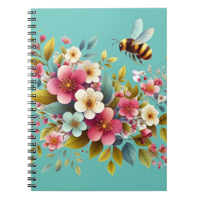 Colorful, Spring/Floral bee Notebook (Front)