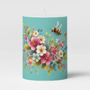 Colorful, Spring/Floral bee Pillar Candle
