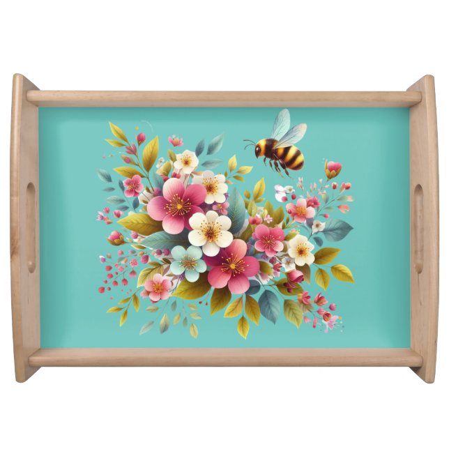 Colorful, Spring/Floral bee Serving Tray (Front)
