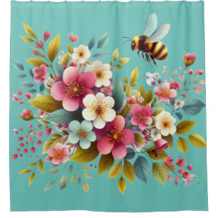 Colorful, Spring/Floral bee Shower Curtain