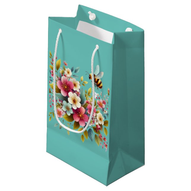 Colorful, Spring/Floral bee Small Gift Bag (Front Angled)