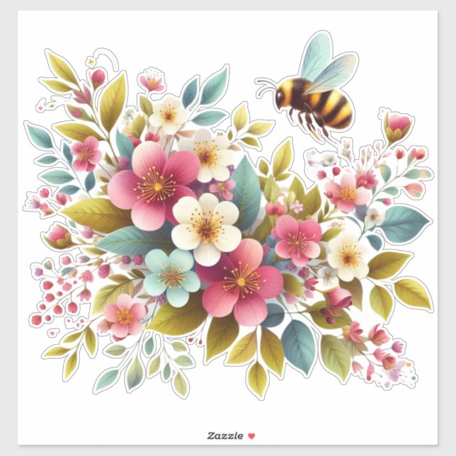 Colorful, Spring/Floral bee Sticker (Sheet)