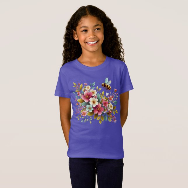 Colorful, Spring/Floral bee T-Shirt (Front Full)