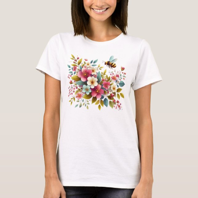 Colorful, Spring/Floral bee T-Shirt (Front)