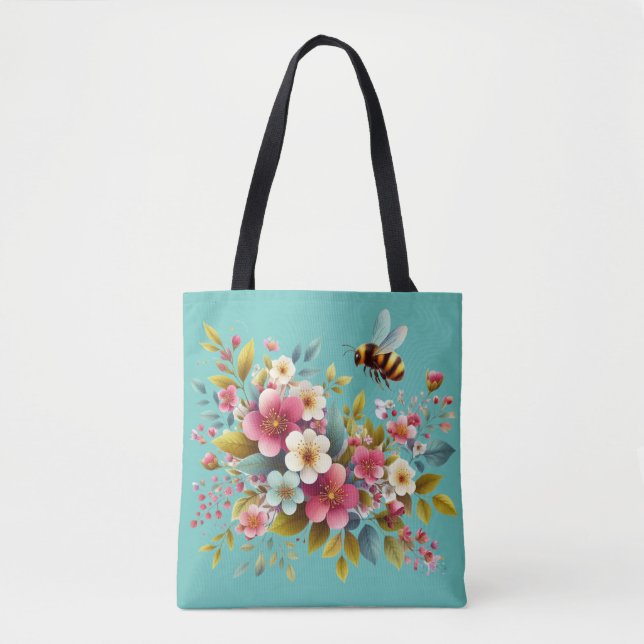 Colorful, Spring/Floral bee Tote Bag (Front)