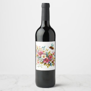 Colorful, Spring/Floral bee Wine Label