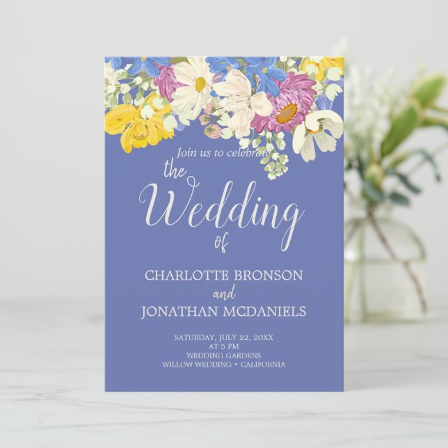 Colorful Spring Floral Bouquet Wedding Invitation (Standing Front)