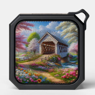 Colorful spring/floral covered bridge & river bluetooth speaker