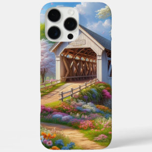 Colorful spring/floral covered bridge & river iPhone 16 pro max case