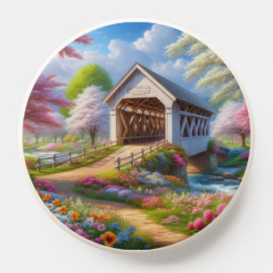 Colorful spring/floral covered bridge & river PopSocket