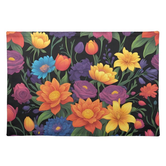 Colorful spring floral design cloth placemat (Front)