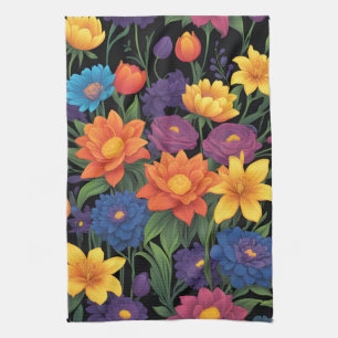 Colorful spring floral design kitchen towel