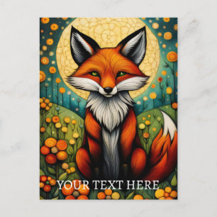 Colorful Spring Floral Fox Painting Postcard