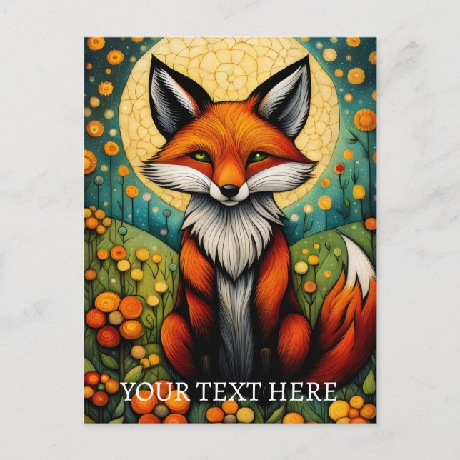 Colorful Spring Floral Fox Painting Postcard (Front)