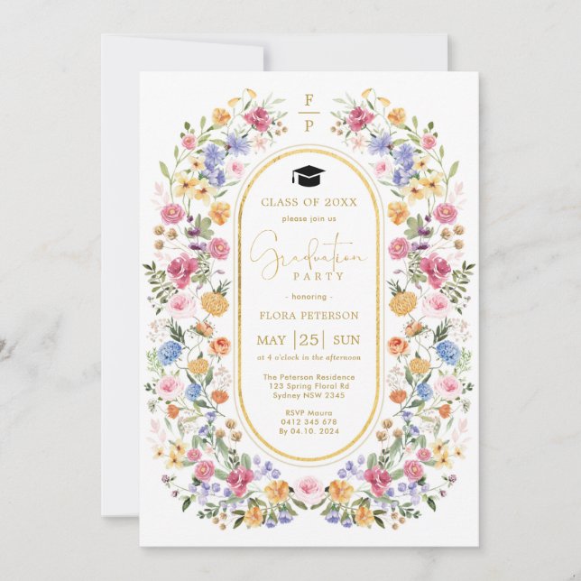 Colorful Spring Floral Garden Graduation Invitation (Front)