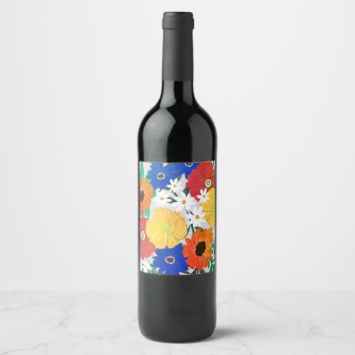 Colorful Spring Floral Hand Paint Girly Design Wine Label