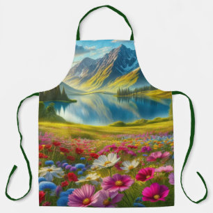 Colorful spring/floral mountain lake apron
