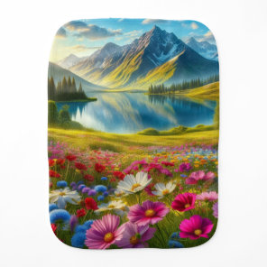 Colorful spring/floral mountain lake baby burp cloth
